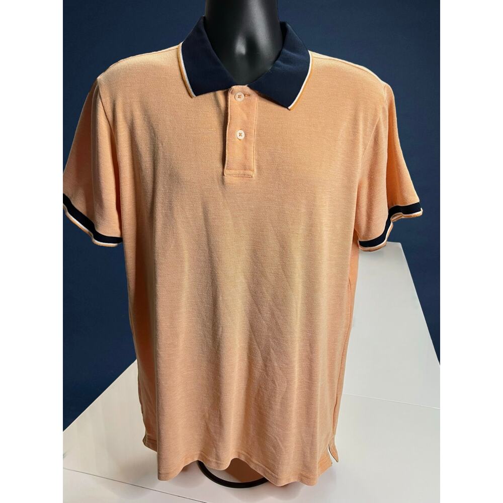 Aeropostale Polo Shirt XL Peach Orange Tan Navy Collar Cotton Blend Short Sleeve
